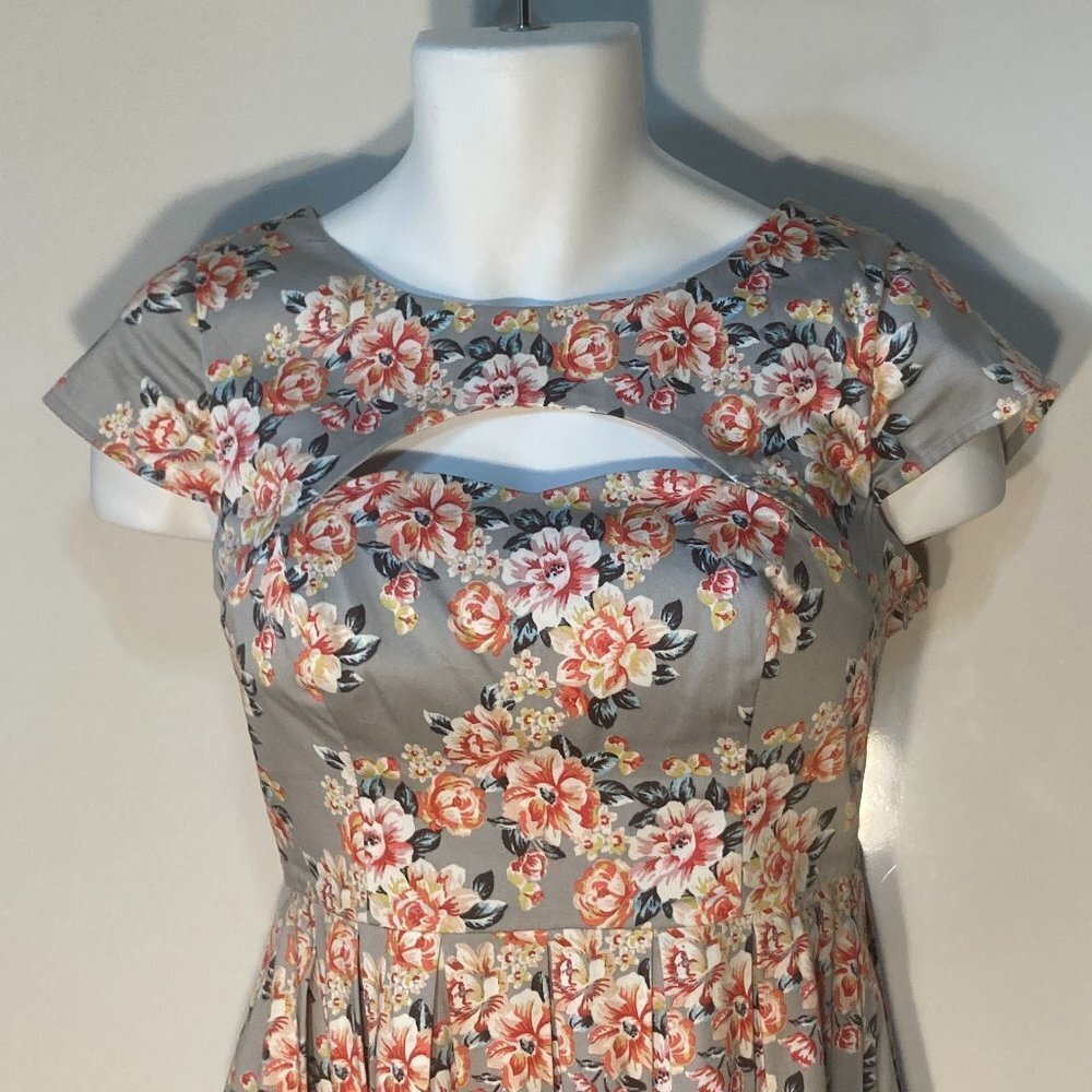 LC Lauren Conrad SZ 8 Vintage inspired floral waisted dress with cut out detail